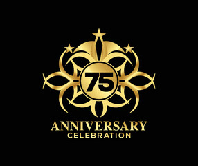 75 Years Anniversary. Invitation card. Celebrating of, colorful shape decoration Logo with Luxury Design