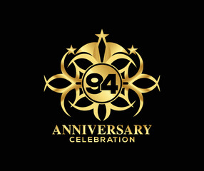 94 Years Anniversary. Invitation card. Celebrating of, colorful shape decoration Logo with Luxury Design