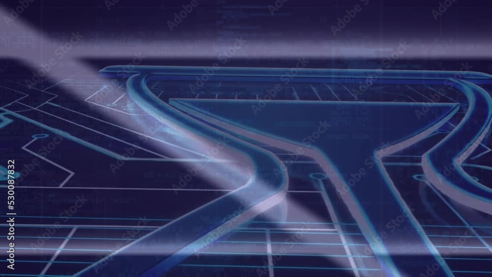 Poster animation of hourglass icon over circuit board texture and programming language