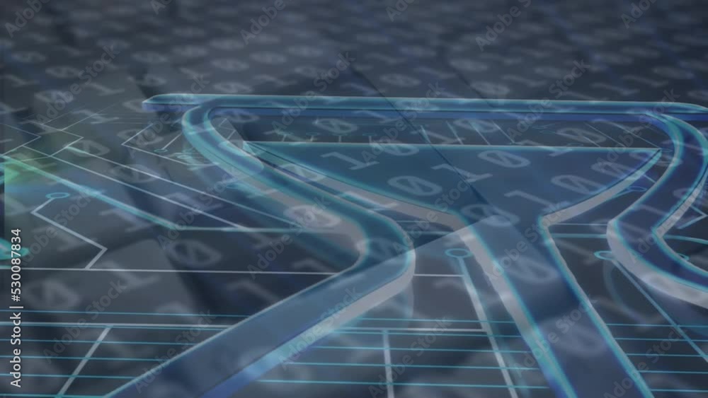 Poster animation of hour glass with circuit board and binary codes in background