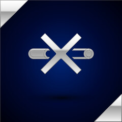 Fototapeta premium Silver No Smoking icon isolated on dark blue background. Cigarette symbol. Vector