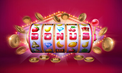 Abstract gambling concept image for online casinos offering bonus rounds on slot games. 3D illustration - obrazy, fototapety, plakaty