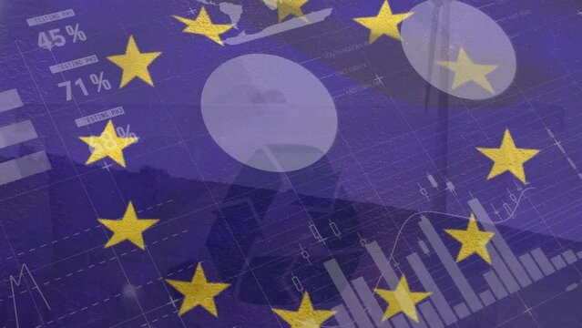 Animation of financial data processing over ue flag