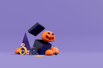 halloween background. colorful podium on stage with red and purple platform. stage to show product....