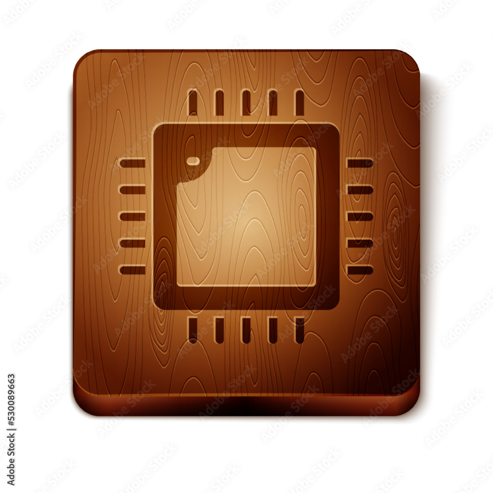 Poster brown computer processor with microcircuits cpu icon isolated on white background. chip or cpu with 