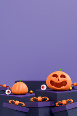 halloween background. colorful podium on stage with red and purple platform. stage to show product. stage on pedestal modern 3d studio