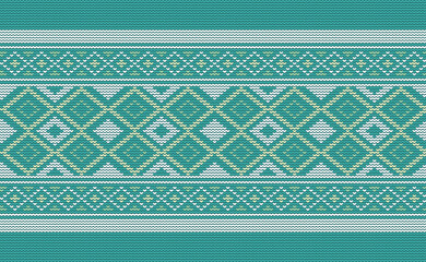 White and Green Knitted Pattern Vector, Embroidery Classic Background, Geometric Diagonal design