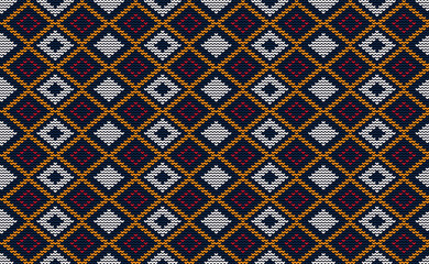 White and Orange Cross stitch Pattern, Embroidery Diagonal Background, Knitted Vector