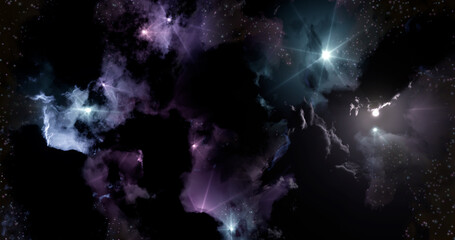 3d rendering. Space wallpaper and background. Universe with stars, constellations, galaxies, nebulae and gas and dust clouds