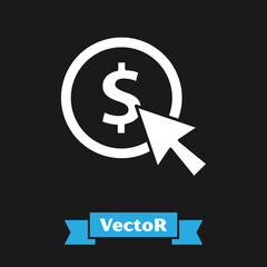 White Coin money with dollar symbol icon isolated on black background. Banking currency sign. Cash symbol. Vector