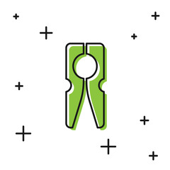 Black Old wood clothes pin icon isolated on white background. Clothes peg. Vector