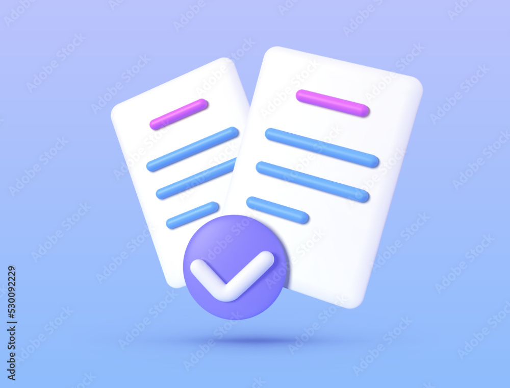 Poster document 3d. exam checklist icon. business vector icon. 3d check list icon vector render illustratio