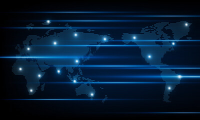 Abstract Light out technology background Hitech communication concept innovation send for planet earth with sunrise and technology network effect of anaglyph and TV interference of vector.