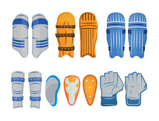 Best Cricket Guards  And Gloves Vector Clip Art Premium Collection, Creative Concept With White Background, Premium Hi-Quality Free Vector File Download.
