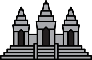 outline simplicity drawing of angkor wat landmark front elevation view.