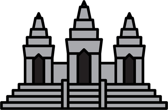 recommend clip art: outline simplicity drawing of angkor wat landmark front elevation view.