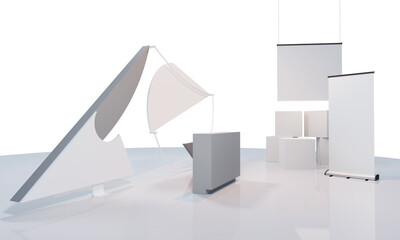 Cubes 3d Mockup, Retail Trade Stand, Green Olive Advertising POS Counter, Geometric Shapes, 3D rendering