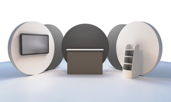 Black And White Promotional counter, 3d Mockup, Retail Trade Stand, Advertising POS Counter, Circle Shape, 3D rendering