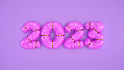 Cloth Balloon Inflation 2023. Happy New Year 2023. 3d rendering