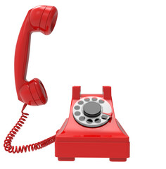 Red vintage phone with transparent background, png