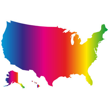 USA map illustration silhouette with rainbow colors