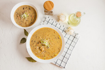 Mushroom soup in white plate
