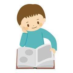 読書する子ども_男の子_頬杖をつく