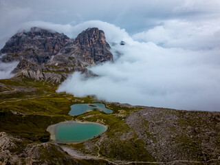 Lakes and clouds in Dolomites