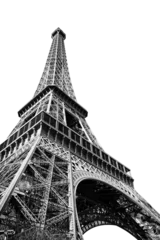 Foto op Canvas Black and white Eiffel tower photo isolated on transparent background, Paris France iconic landmark, png file © Delphotostock