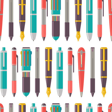 Pens vector cartoon seamless pattern background for wallpaper, wrapping, packing, and backdrop.