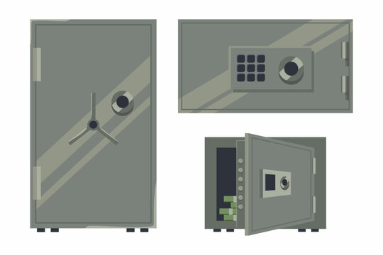 Safes vector cartoon set isolated on a white background.
