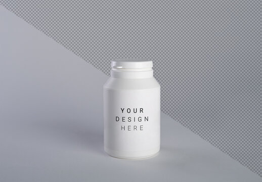 Editable White Opaque Drug Pill Plastic Container Bottle
