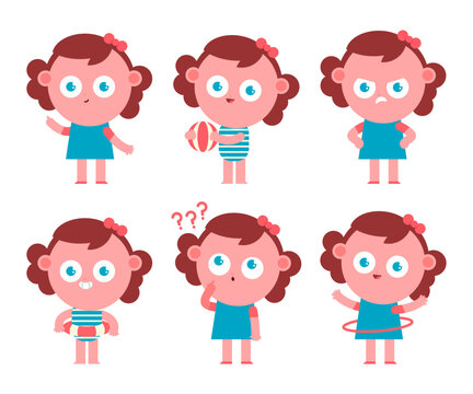 Cute cartoon girl characters vector set isolated on a white background.