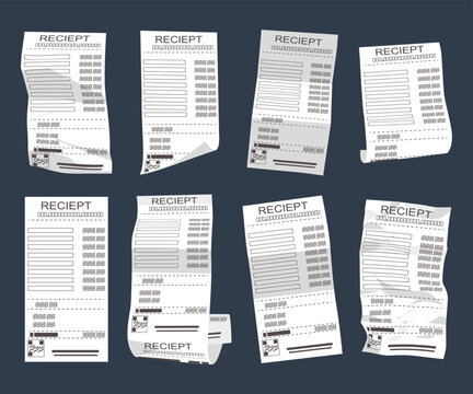 Receipts and checks vector cartoon set isolated on background.