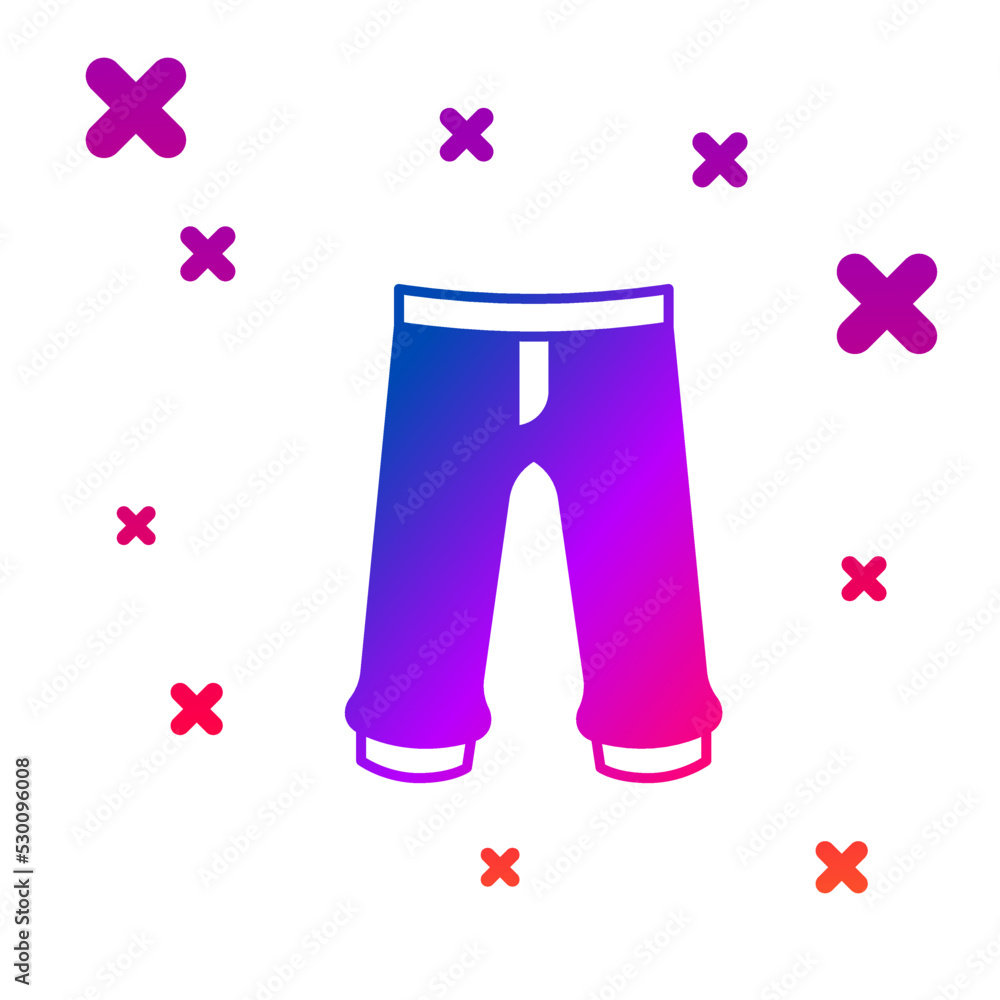 Poster color pants icon isolated on white background. trousers sign. gradient random dynamic shapes. vector