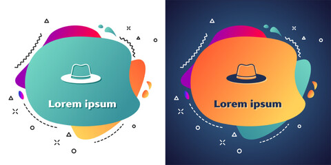 Naklejka premium White Man hat with ribbon icon isolated on white and blue background. Abstract banner with liquid shapes. Vector