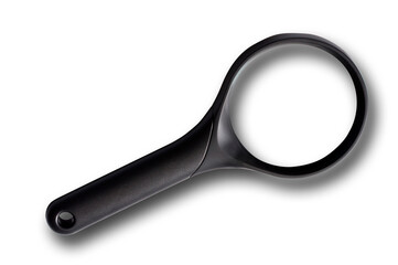 Close up of a magnifying glass and its shadow isolated on transparent background