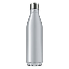 Blank metal insulated water bottle vector mockup. Reusable stainless steel travel sport flask isolated on white background mock-up