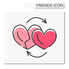  Compassion color icon. Feeling empathy and distress for others. Human sensitivity and emotions. Friends line icon. Isolated vector illustration