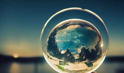 Bubble containing earth, digital art
