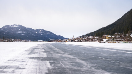 Lake Weissensee on a cold day in winter