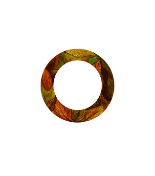 Watercolor geometry frame, circle and autumn foliage, illustration isolated for your design