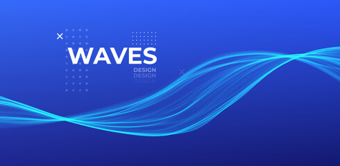 Blue abstract wave. Magic line design. Flow curve motion element. Neon gradient wavy illiustration.