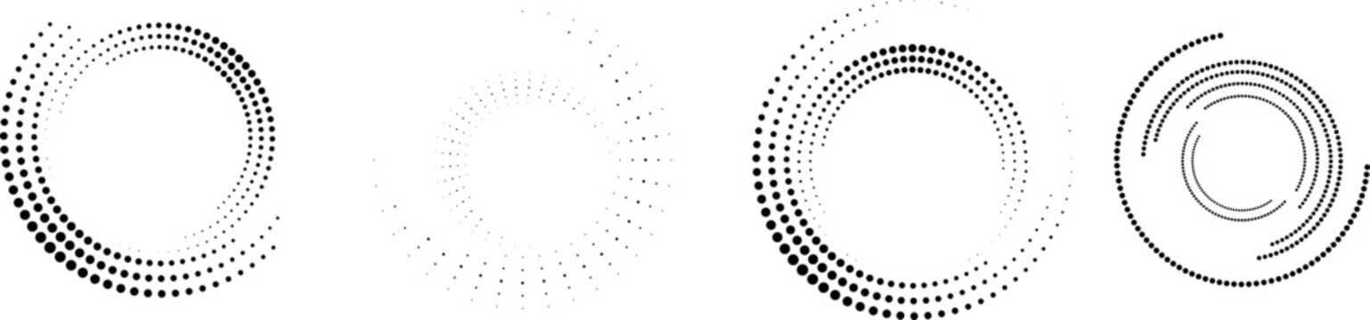 Halftone dots in Semi Circle Form .  Vector Illustration .Technology round. Moon Logo . Design element . Abstract Geometric shape .