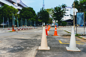 Driving test and training area with simulate test for driving license. Driving school practice...