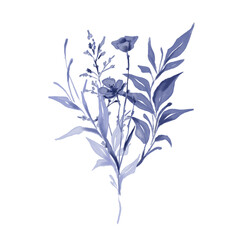 Watercolor navy blue winter floral bouquet 