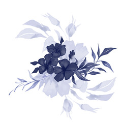 Fototapeta na wymiar Watercolor navy blue winter floral bouquet 