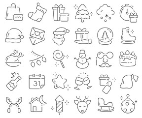 Happy New Year line icons collection. Thin outline icons pack. Vector illustration eps10
