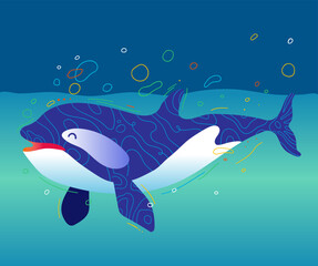 Sea life, whales, dolphins icons collection