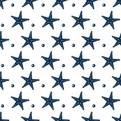 Blue starfish vector seamless pattern